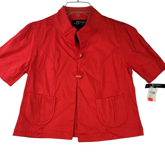 Vintage 90s Sharagano Blouse Jacket S Button Pleated Pockets Red Deadstock NEW - Picture 1 of 9